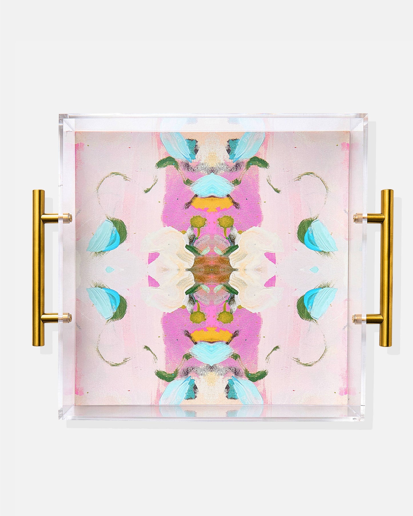 Monets Garden Pink (Laura Park) Acrylic Tray With Gold Handl