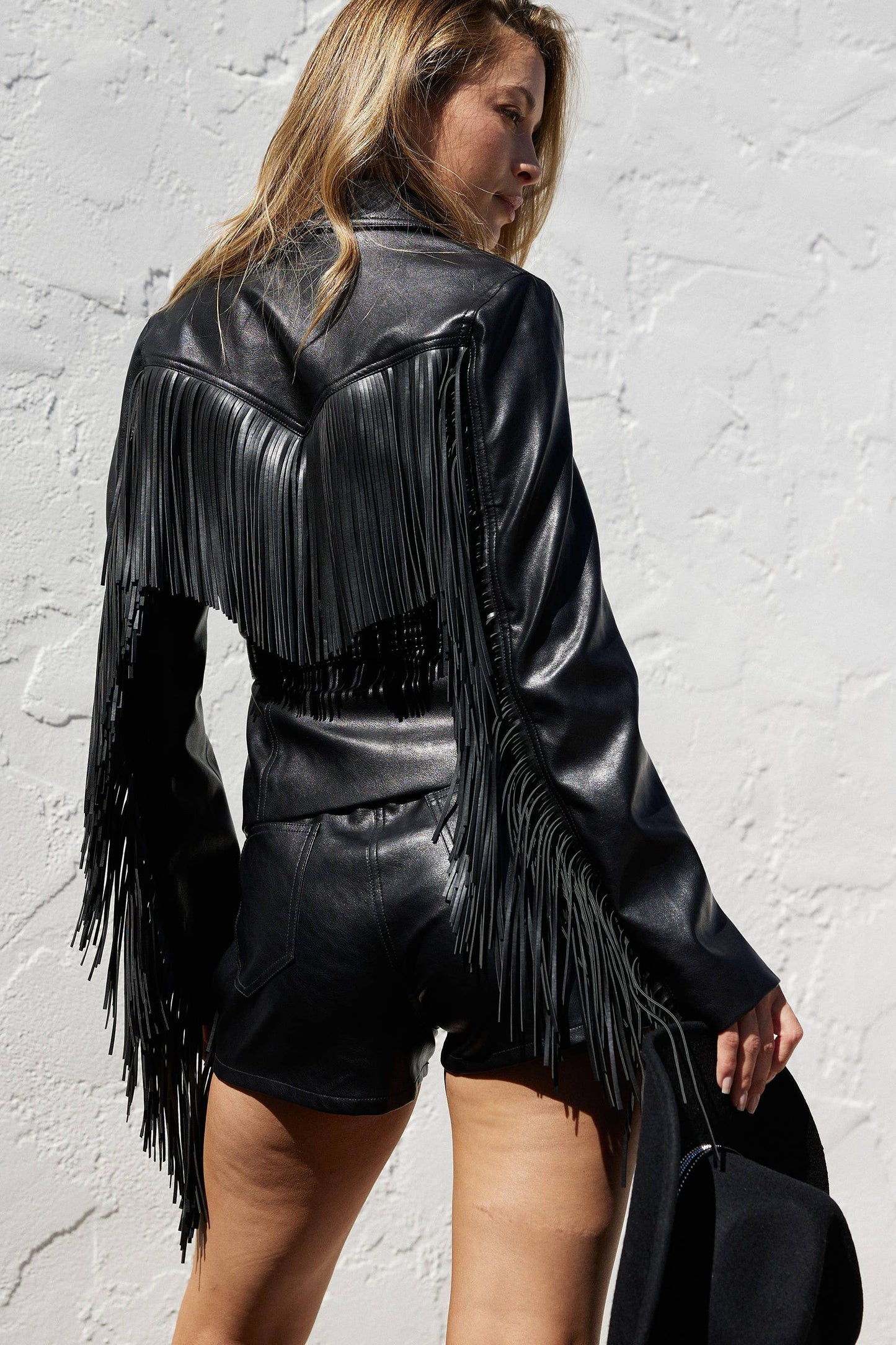 LP1405 Faux leather fringe Shorts