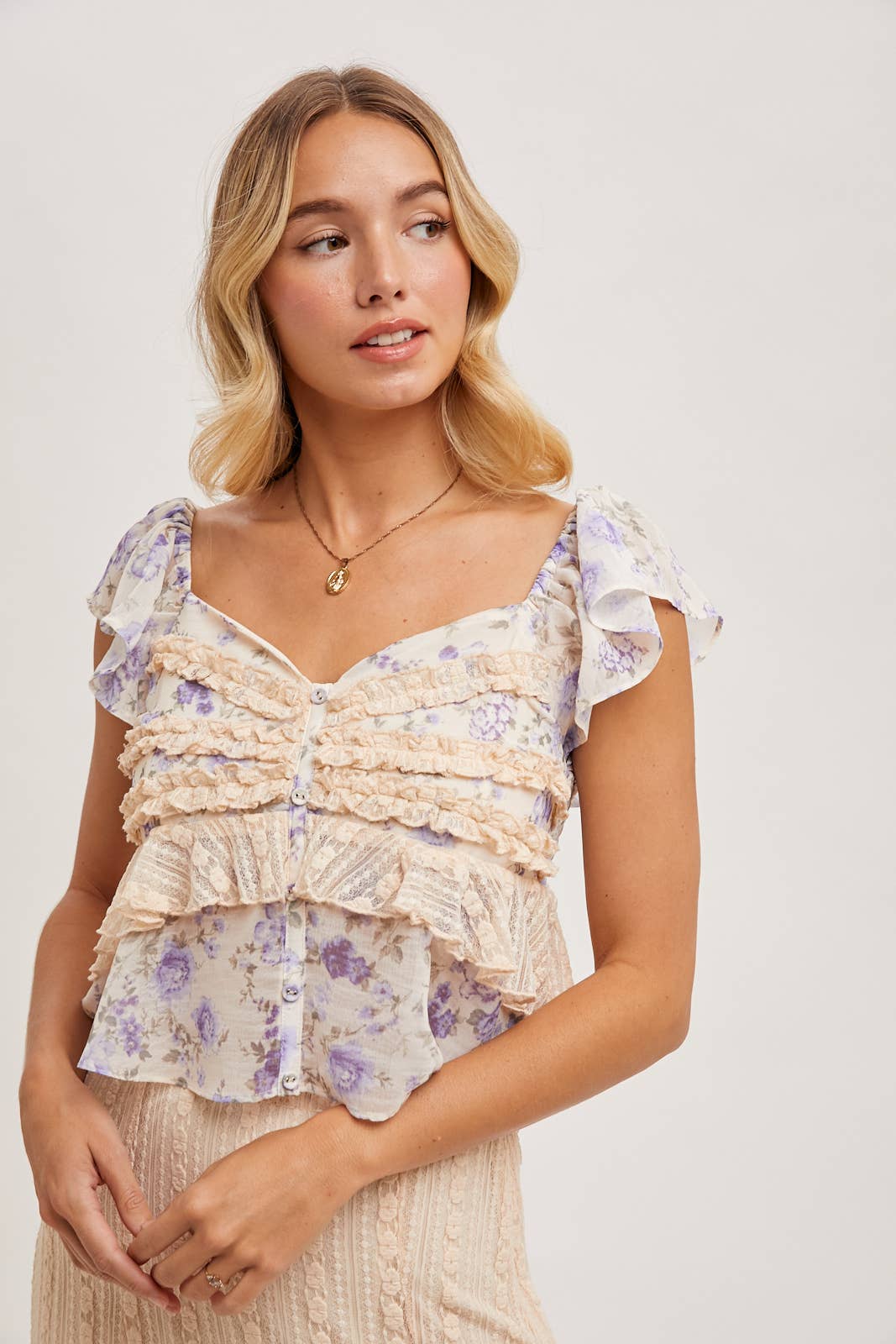 FLORAL SWEETHEART NECK TOP