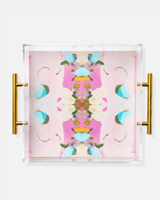 Monets Garden Pink (Laura Park) Acrylic Tray With Gold Handl