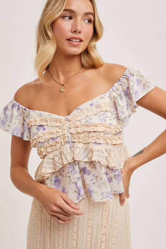 FLORAL SWEETHEART NECK TOP